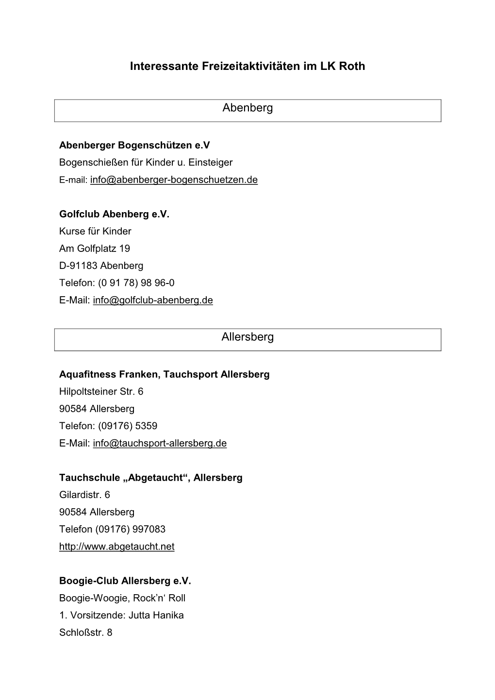 Interessante Freizeitaktivitäten Im LK Roth Abenberg Allersberg