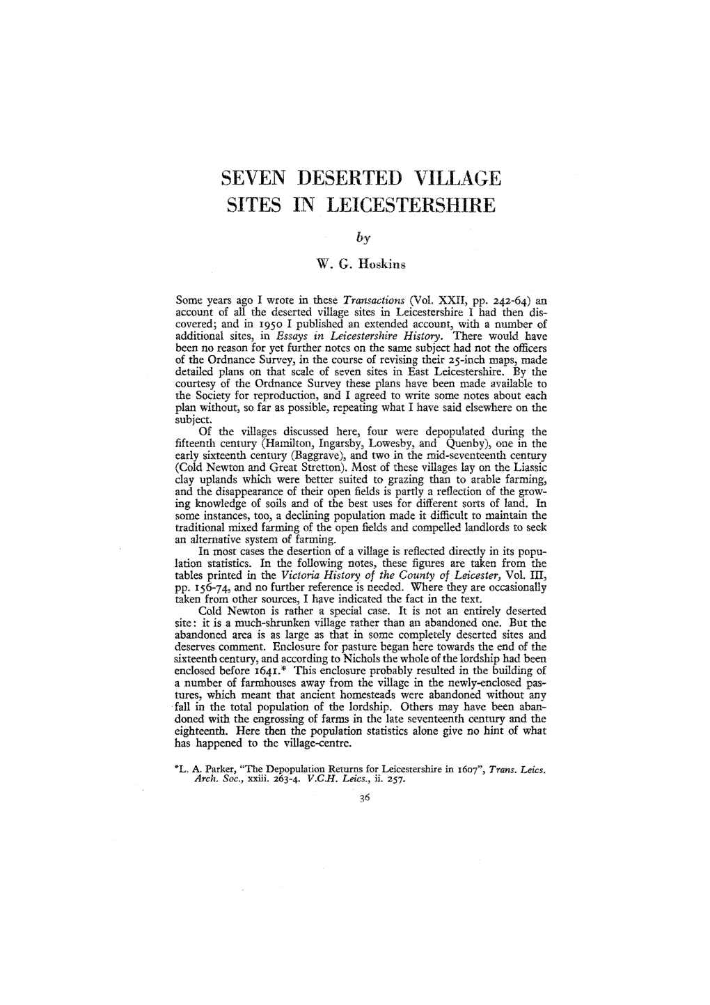 Seven Deserted Village Sites in Leicestershire Pp.36-51