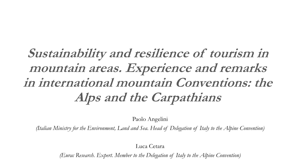 Sustainability and Resilience of Tourism in Mountain Areas