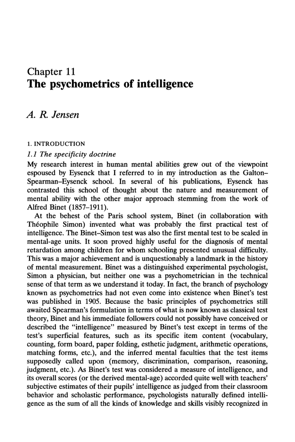 The Psychometrics of Intelligence