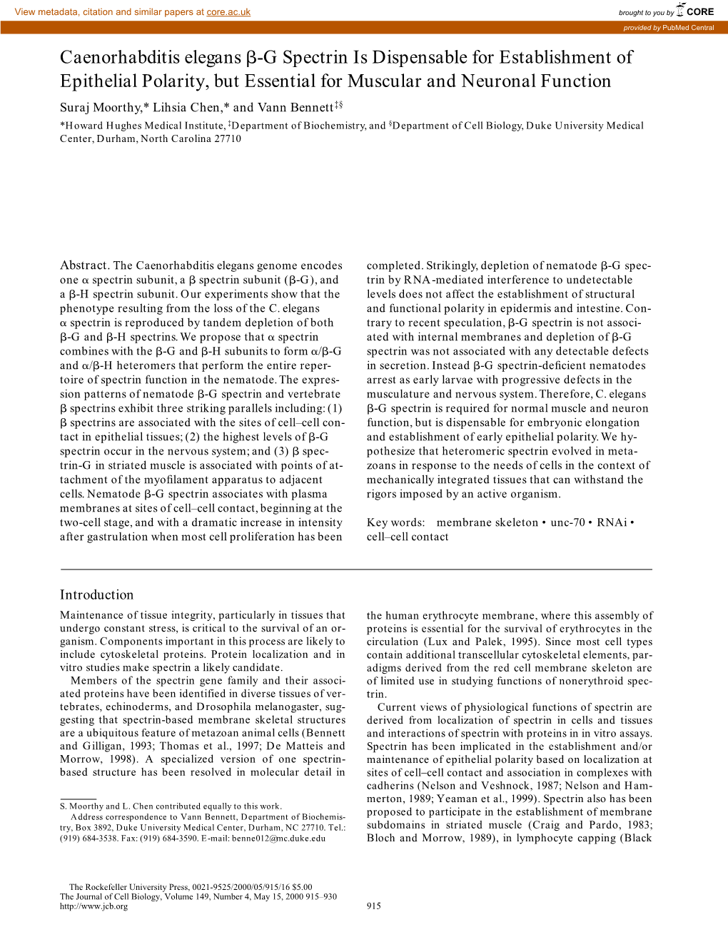 Caenorhabditis Elegans -G Spectrin Is Dispensable for Establishment Of