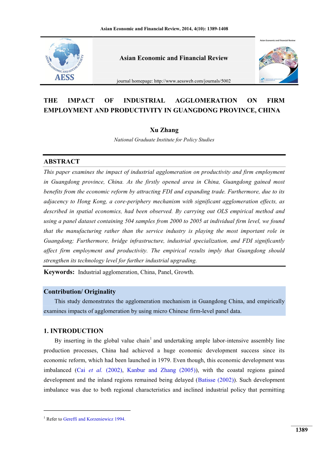 The Impact of Industrial Agglomeration on Firm Employment and Productivity in Guangdong Province, China