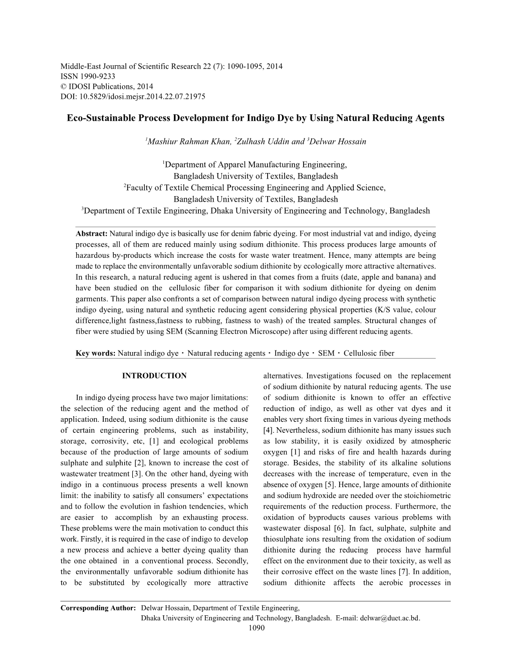 Eco-Sustainable Process Development for Indigo Dye by Using Natural Reducing Agents