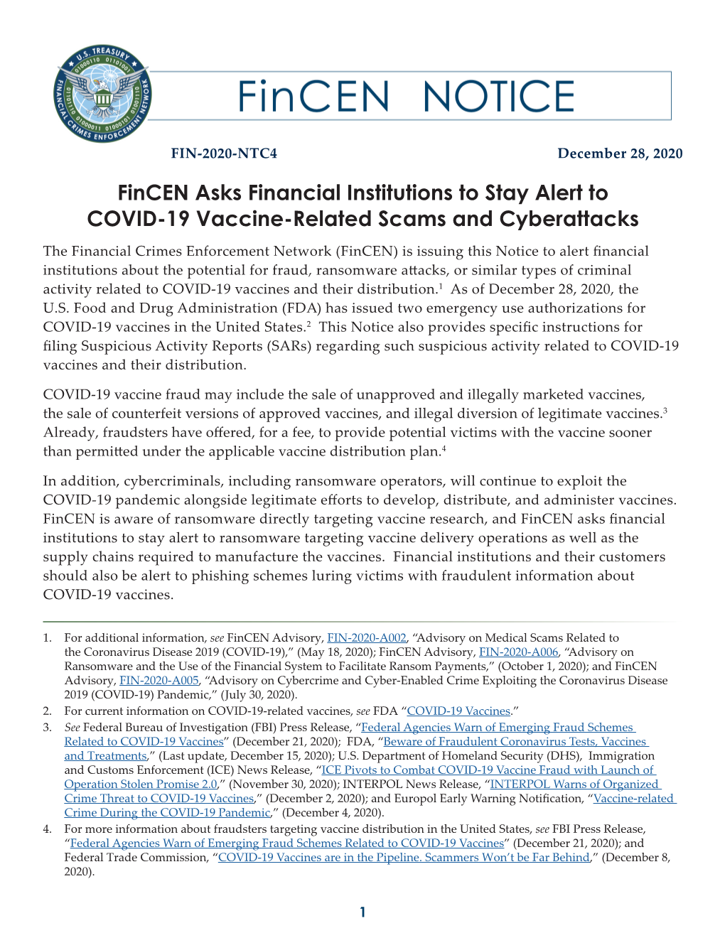 Fincen Notice, FIN-2020-NTC4, December 28, 2020