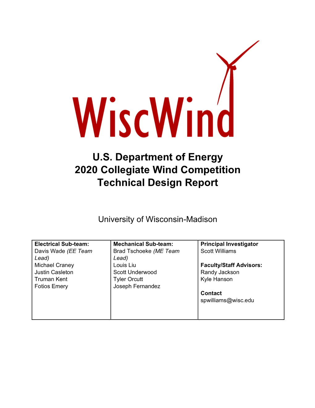 University of Wisconsin-Madison CWC Technical Design Report