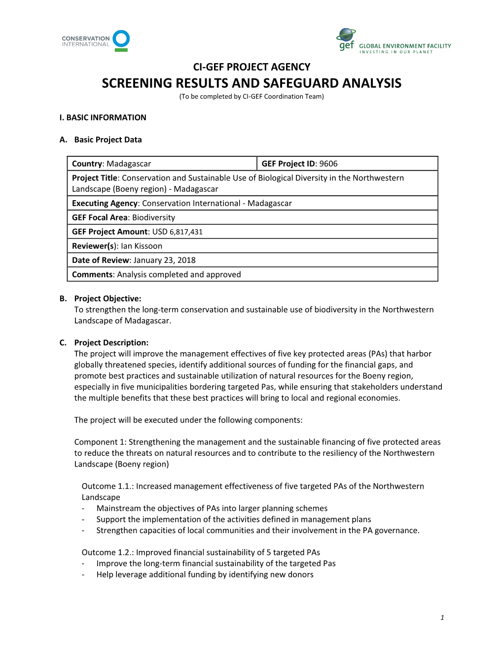 Safeguard Screening Results and Analysis Report