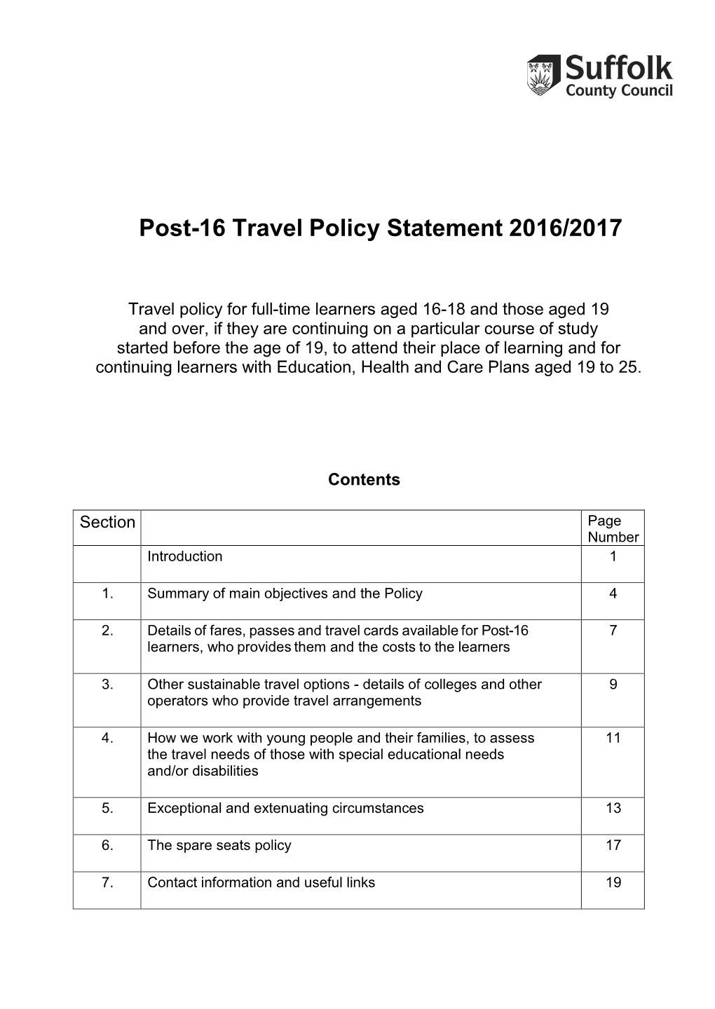 Post-16 Travel Policy Statement 2016/2017