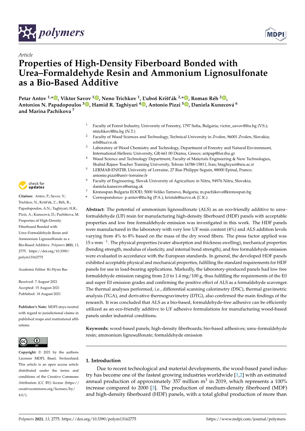 Properties of High-Density Fiberboard Bonded with Urea–Formaldehyde Resin and Ammonium Lignosulfonate As a Bio-Based Additive