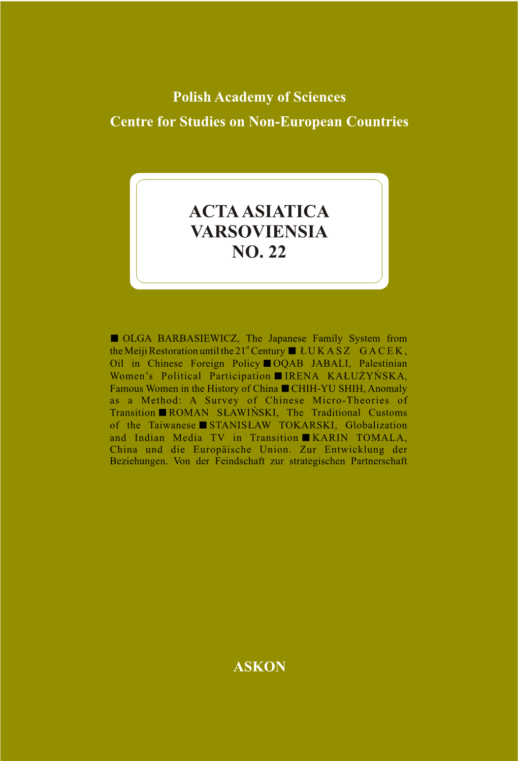 Acta Asiatica Varsoviensia No. 22