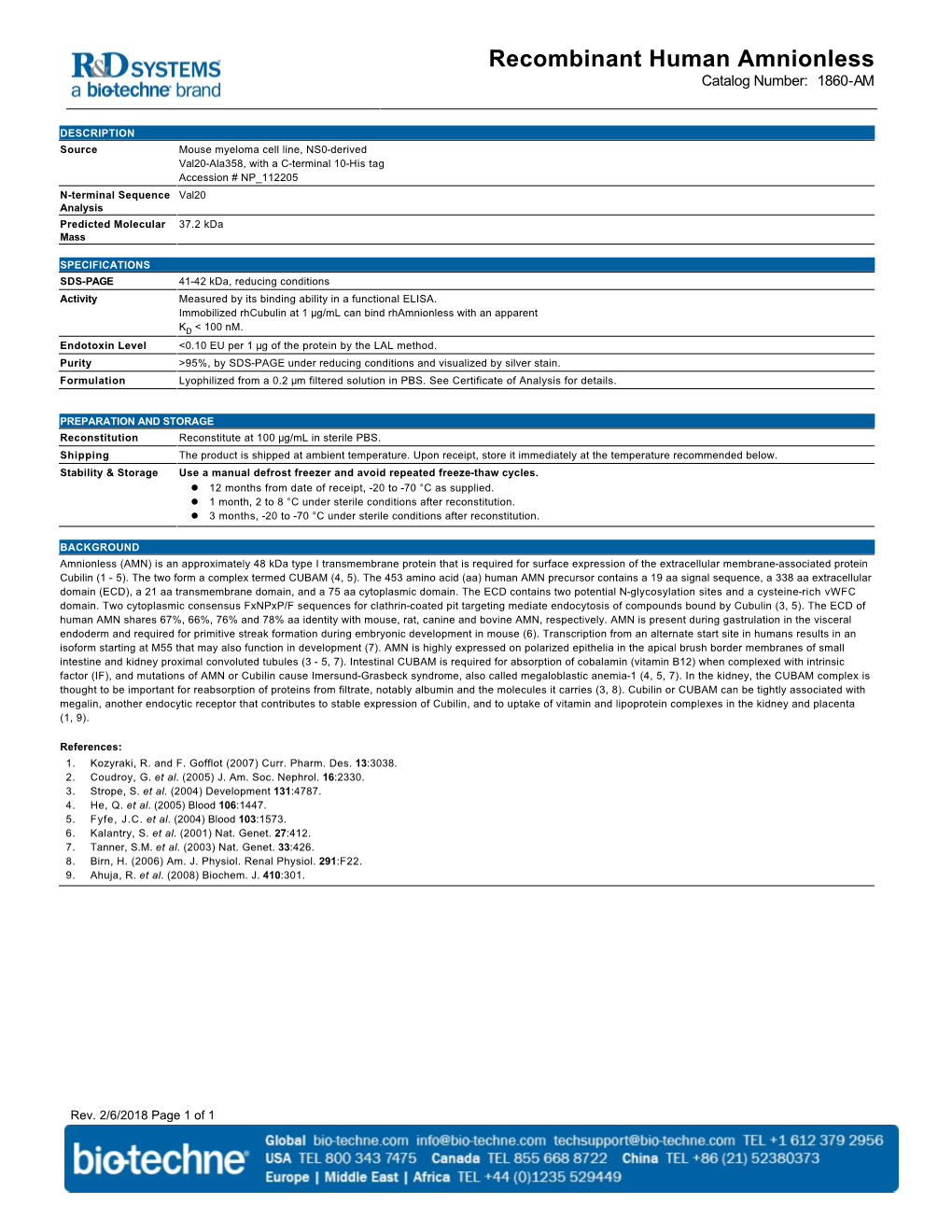 Recombinant Human Amnionless Catalog Number: 1860-AM