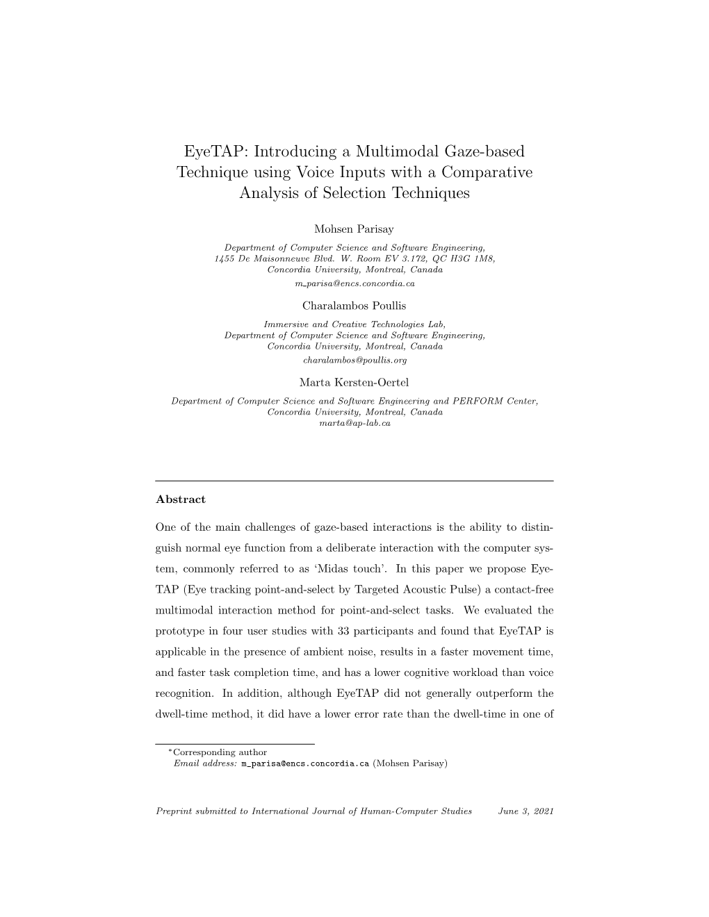 Eyetap: Introducing a Multimodal Gaze-Based Technique Using Voice Inputs with a Comparative Analysis of Selection Techniques