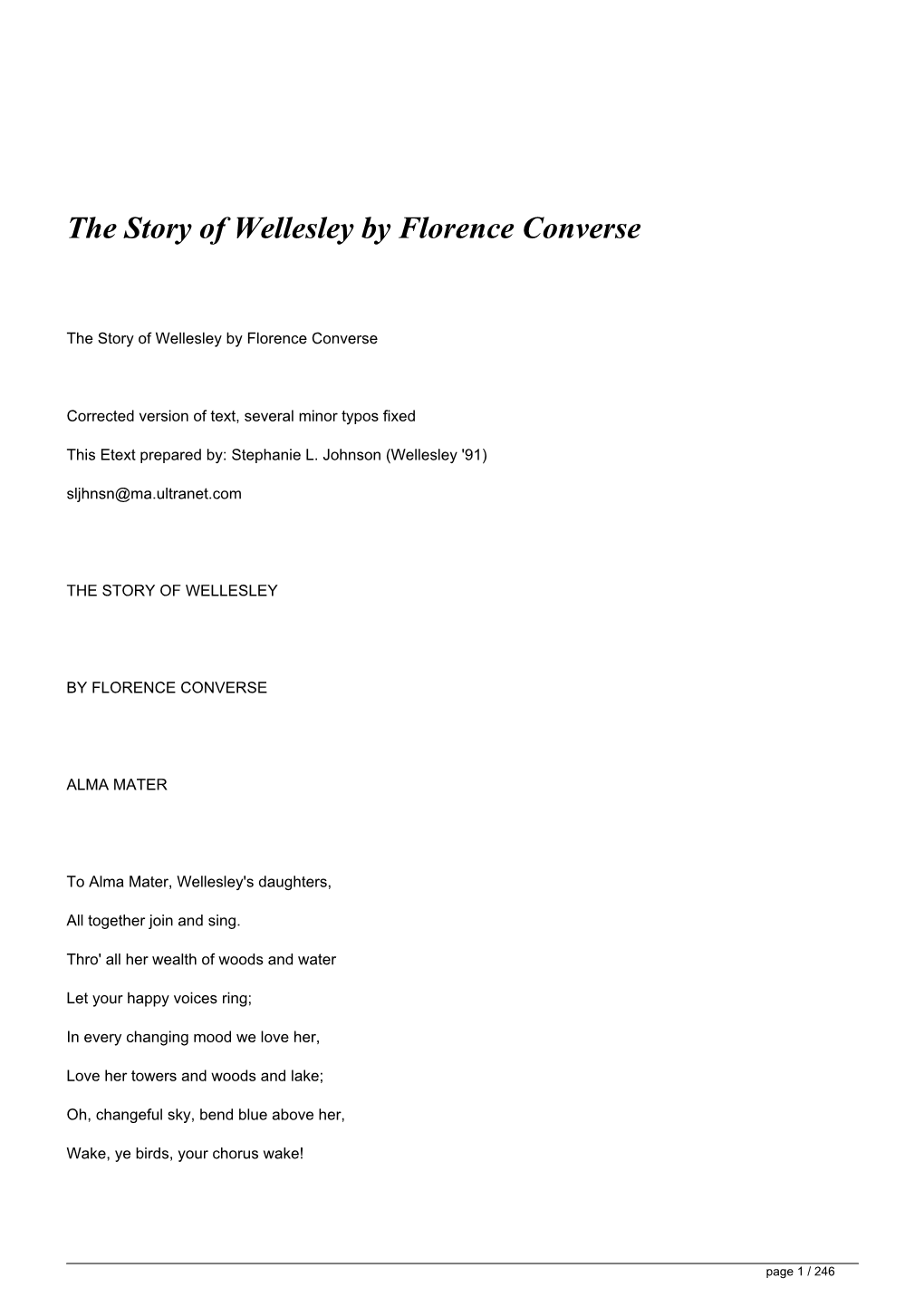 The Story of Wellesley by Florence Converse</H1>