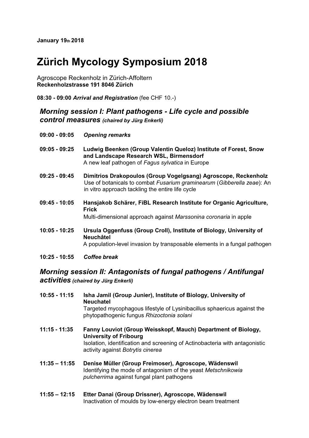 Zürich Mycology Symposium 2018