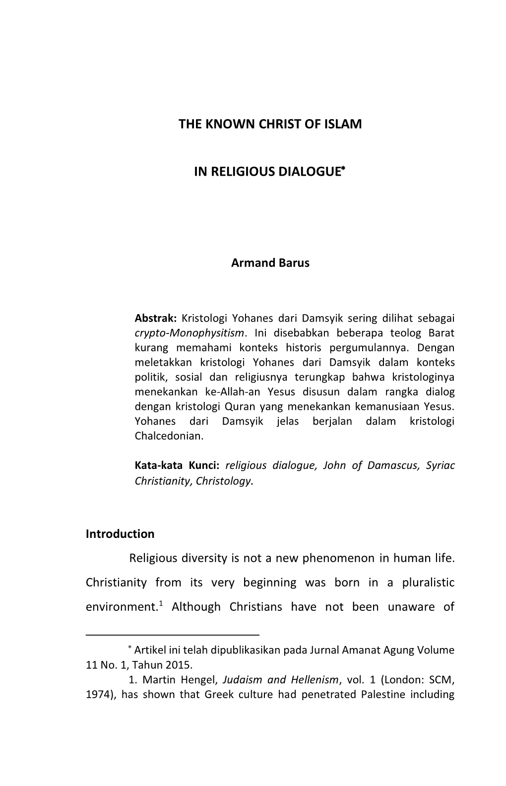 The Known Christ of Islam in Religious Dialogue