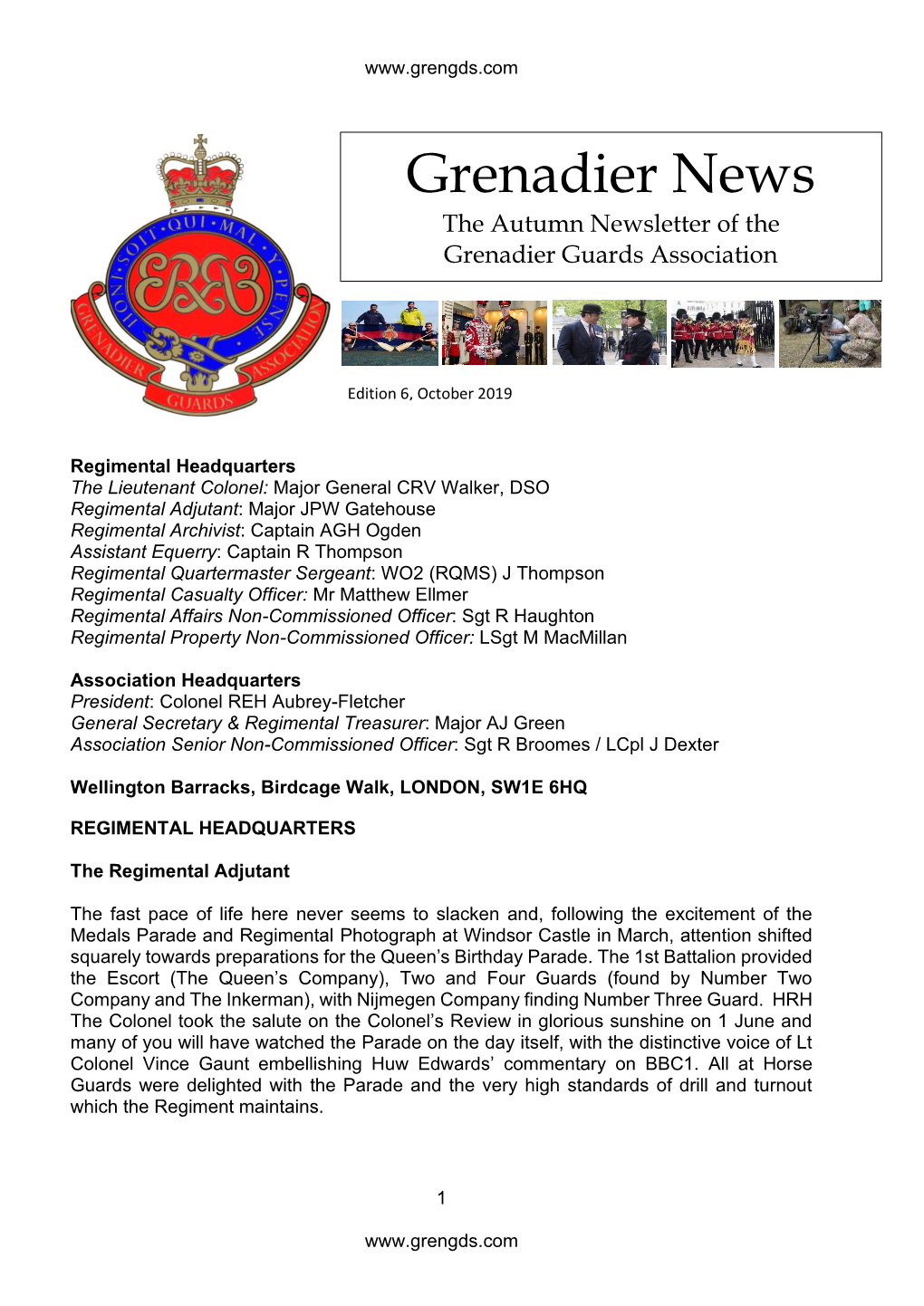 Grenadier News the Autumn Newsletter of the Grenadier Guards Association