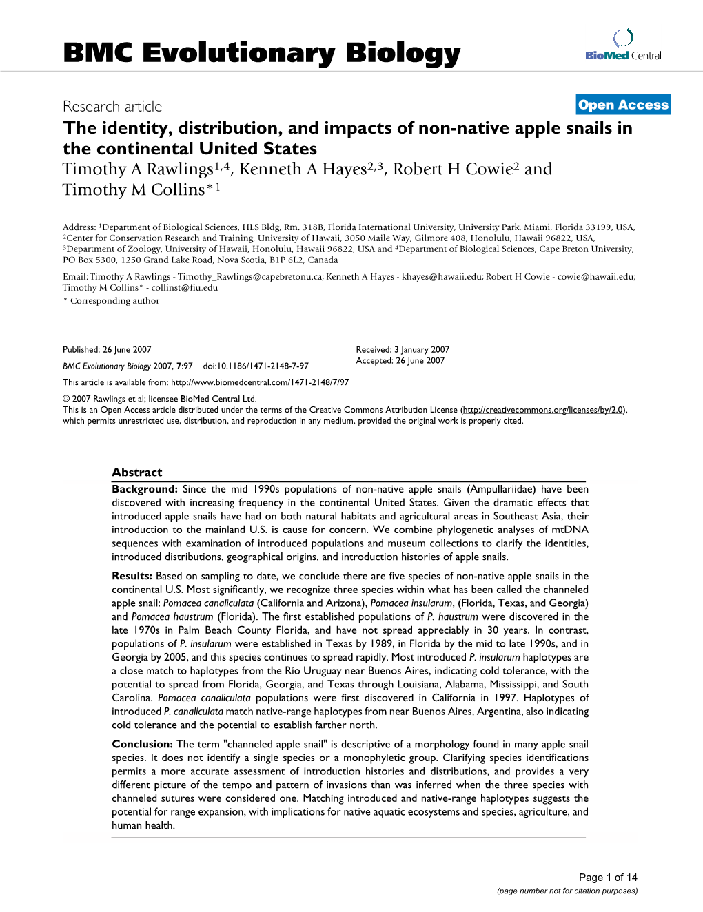 The Identity, Distribution, and Impacts of Non-Native Apple Snails in The