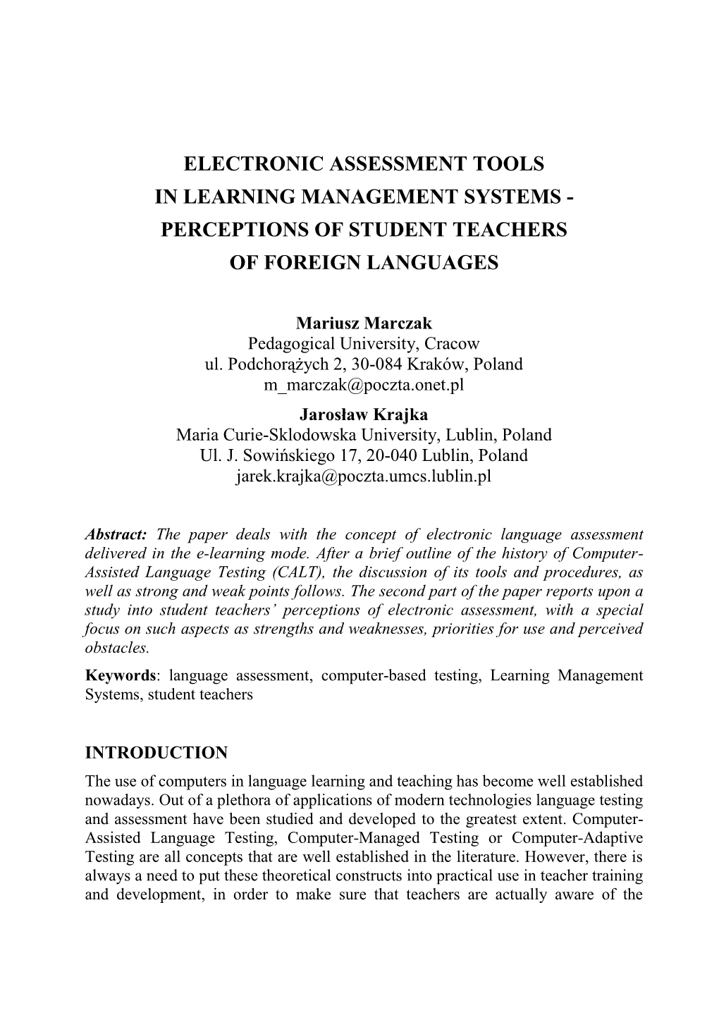 Electronic Assessment Tools in Learning Management Systems - Perceptions of Student Teachers of Foreign Languages