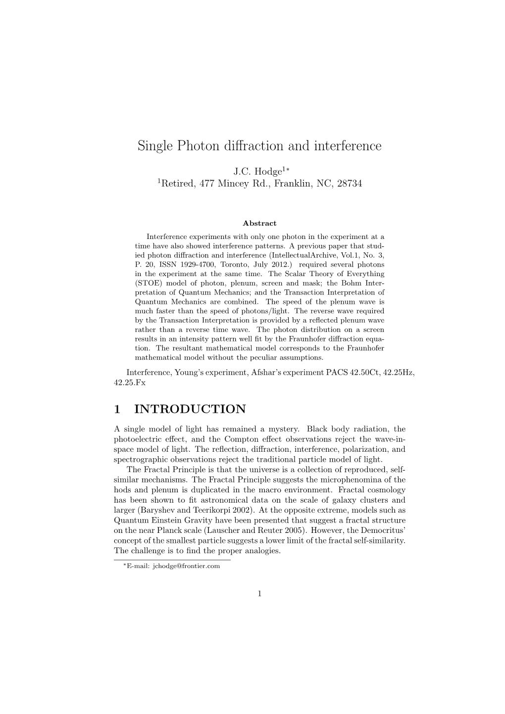 Single Photon Diffraction and Interference