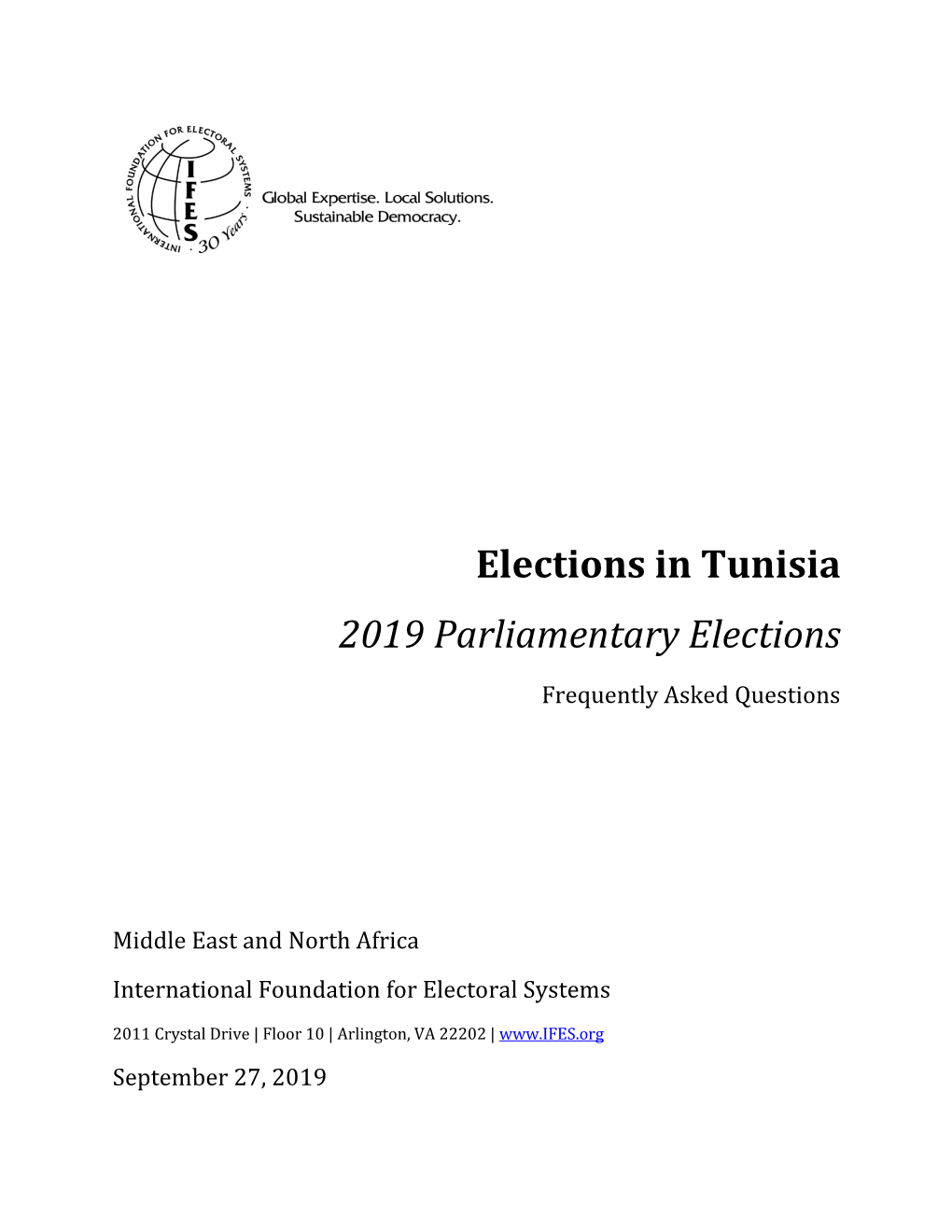 IFES Faqs, 'Elections in Tunisia: 2019 Parliamentary Elections