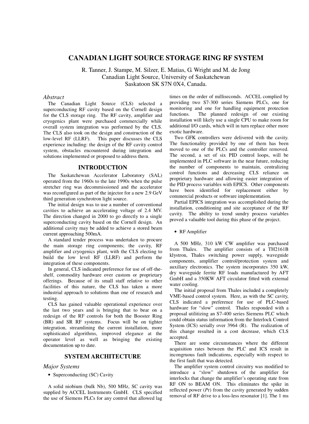 Canadian Light Source Storage Ring Rf System