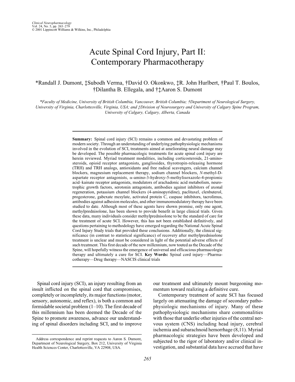 Acute Spinal Cord Injury, Part II: Contemporary Pharmacotherapy