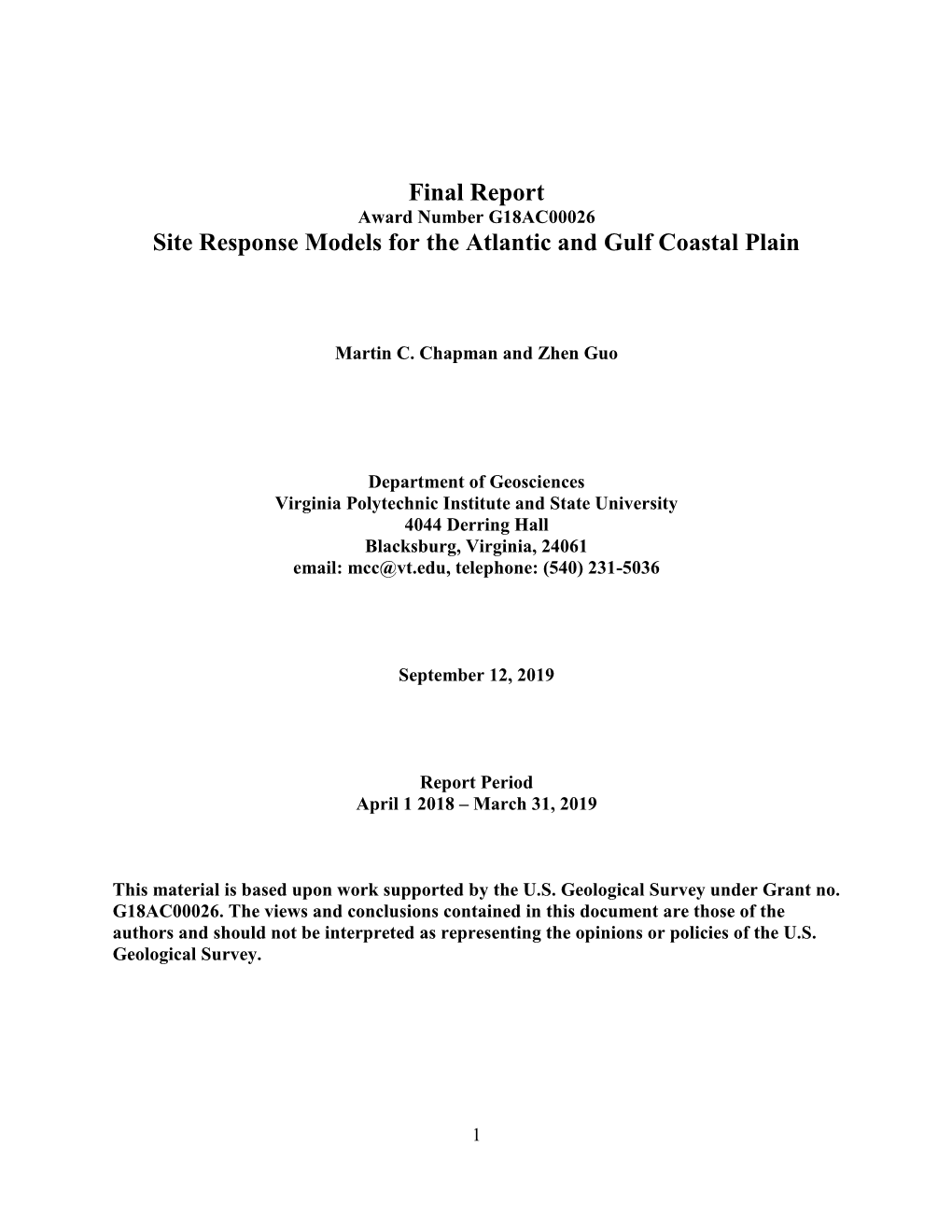 Final Report Site Response Models