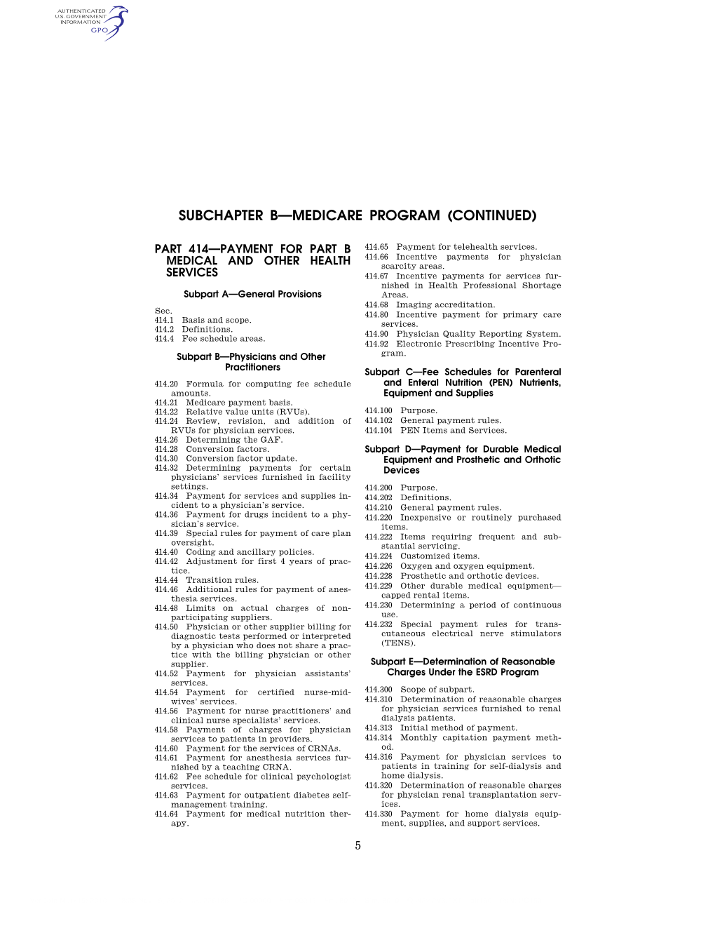 PART 414—PAYMENT for PART B 414.65 Payment for Telehealth Services