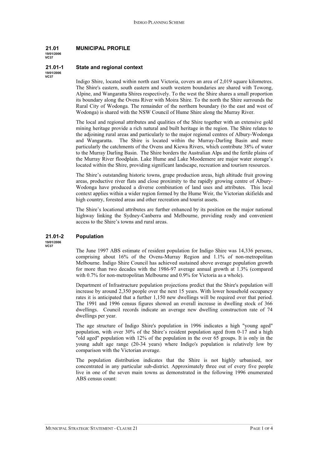 21.01 MUNICIPAL PROFILE 21.01-1 State and Regional Context Indigo