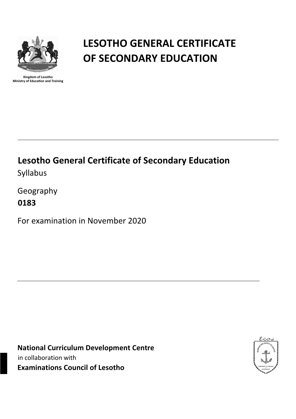 Lesotho General Certificate of Secondary Education Syllabus