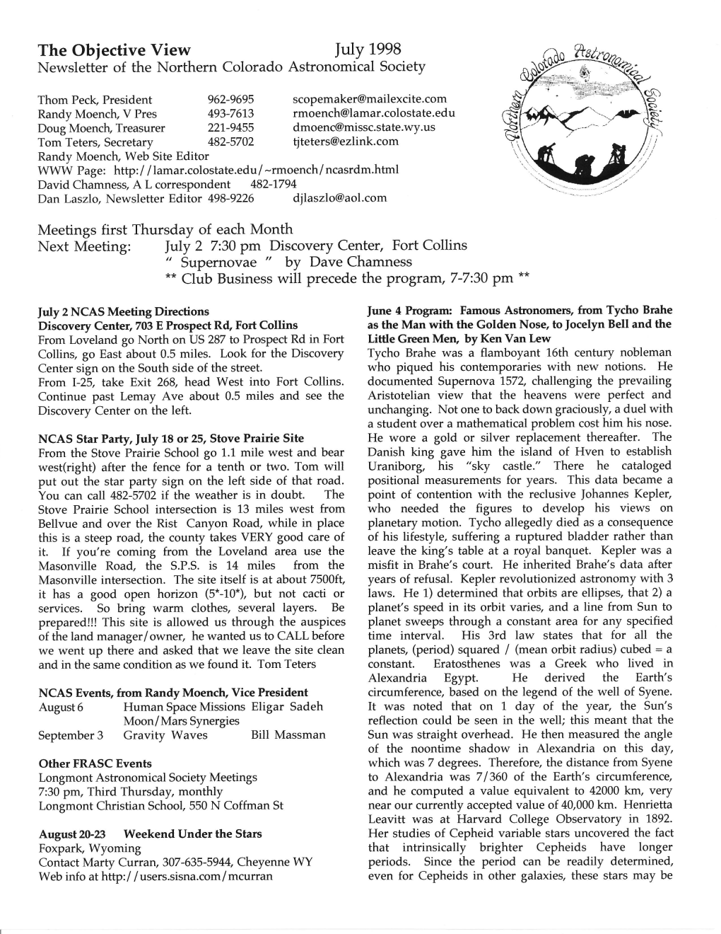 July 1998 Newsletter of the Northern Colorado Astronomical Societv