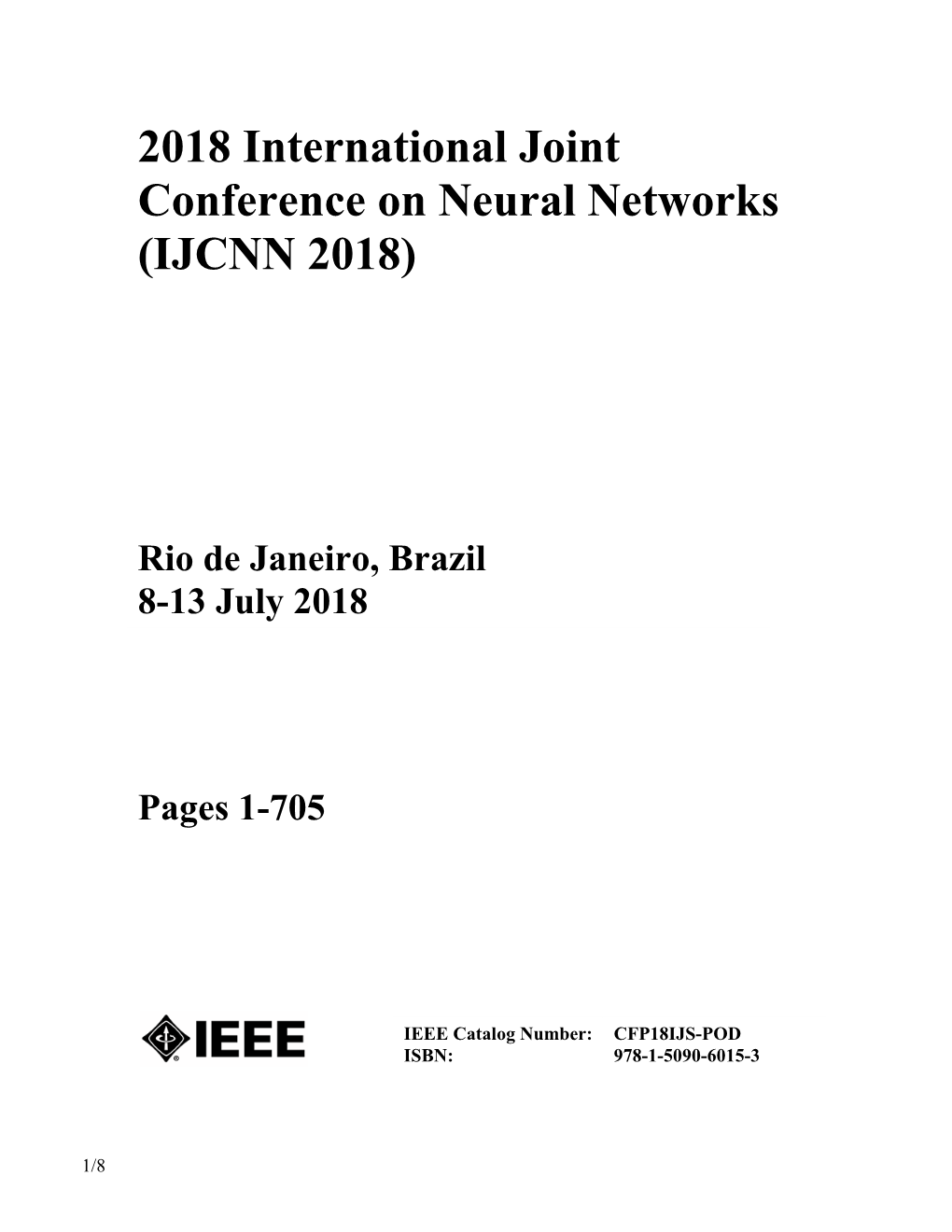 2018 International Joint Conference on Neural Networks (IJCNN 2018)