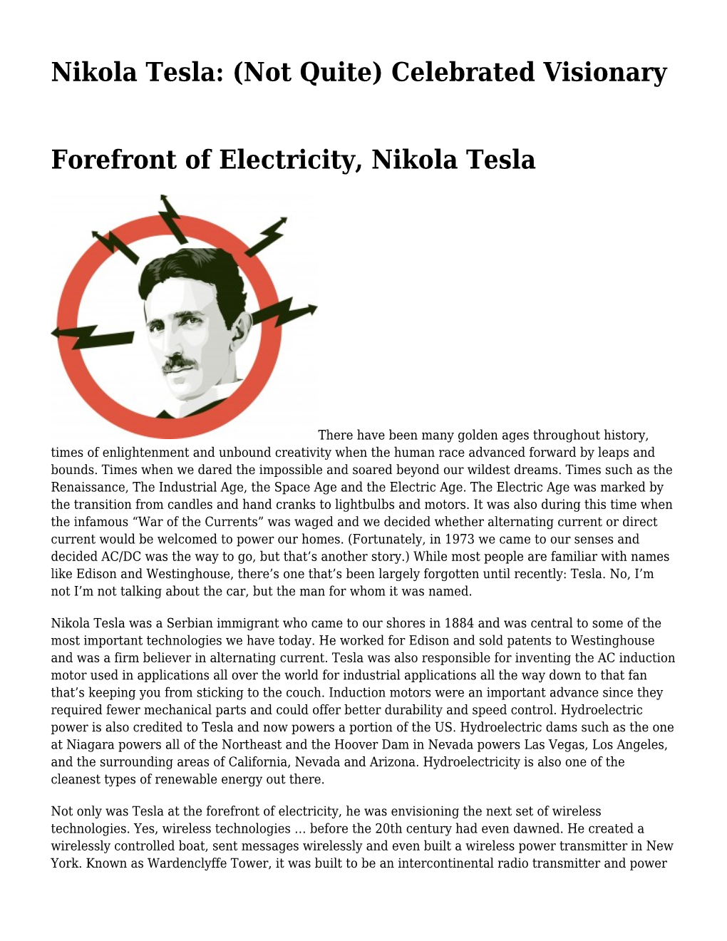 Nikola Tesla: (Not Quite) Celebrated Visionary