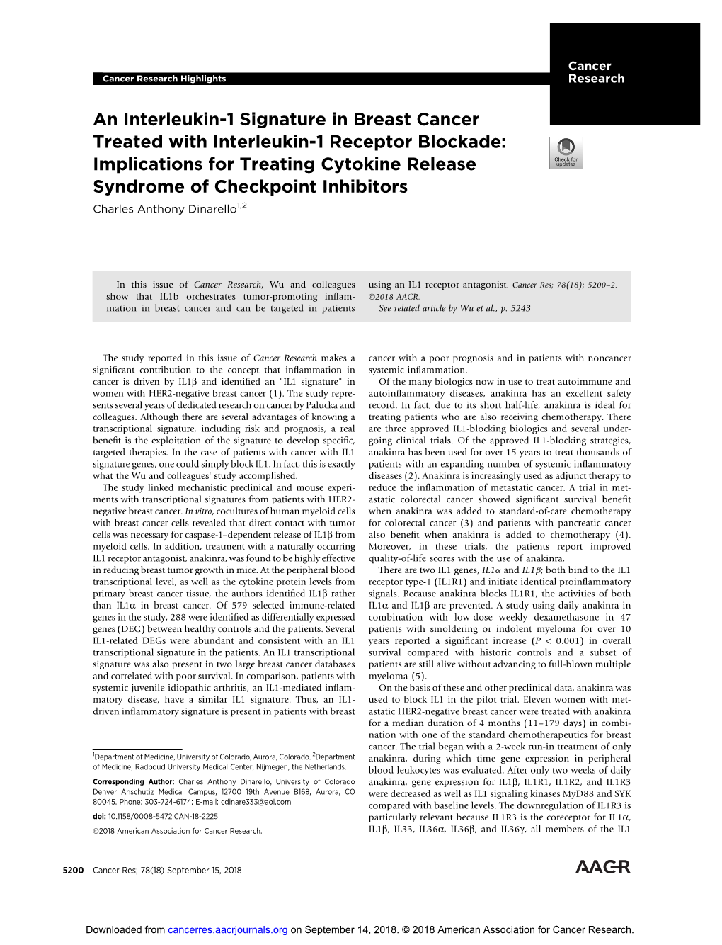 An Interleukin-1 Signature in Breast Cancer Treated with Interleukin-1