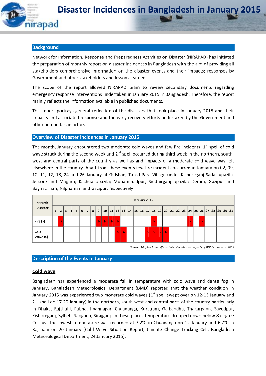 Disaster Incidences in Bangladesh in January 2015