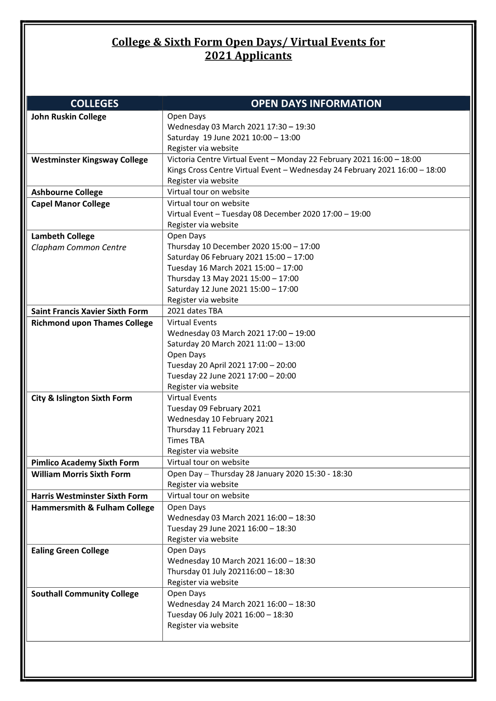 Virtual Events for 2021 Applicants