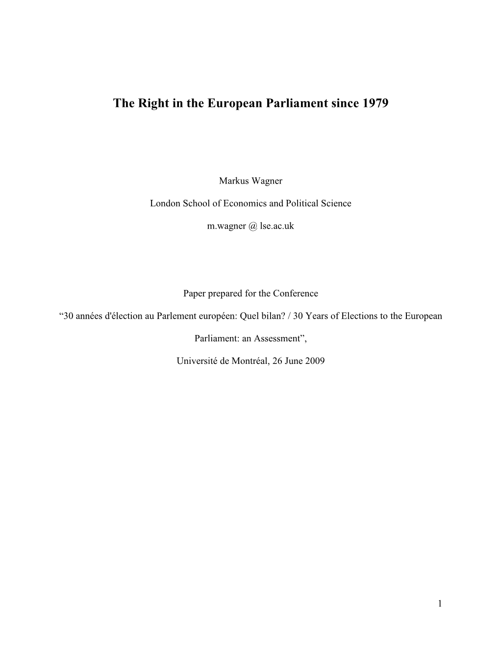 The Right in the European Parliament Since 1979