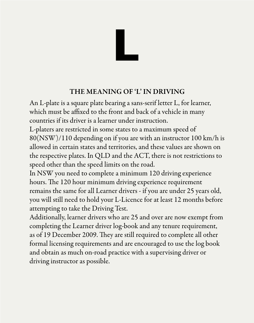 The Meaning of 'L' in Driving