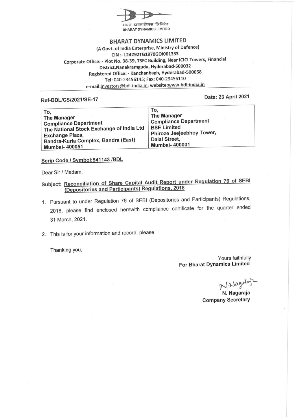 Reconciliation of Share Capital Audit As on 31