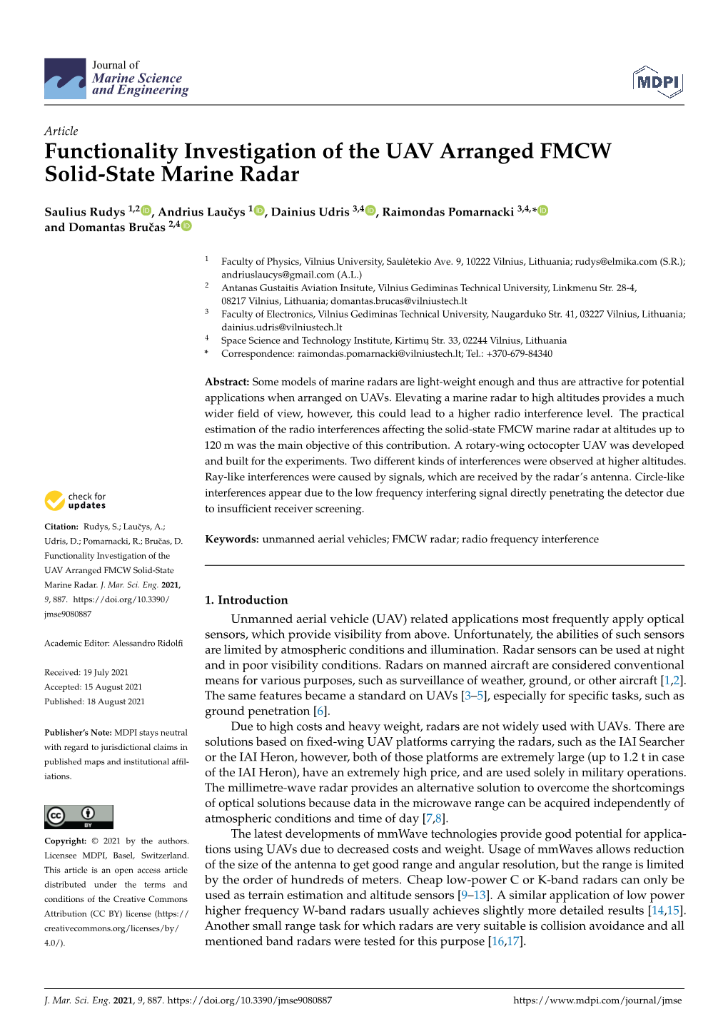 Functionality Investigation of the UAV Arranged FMCW Solid-State Marine Radar