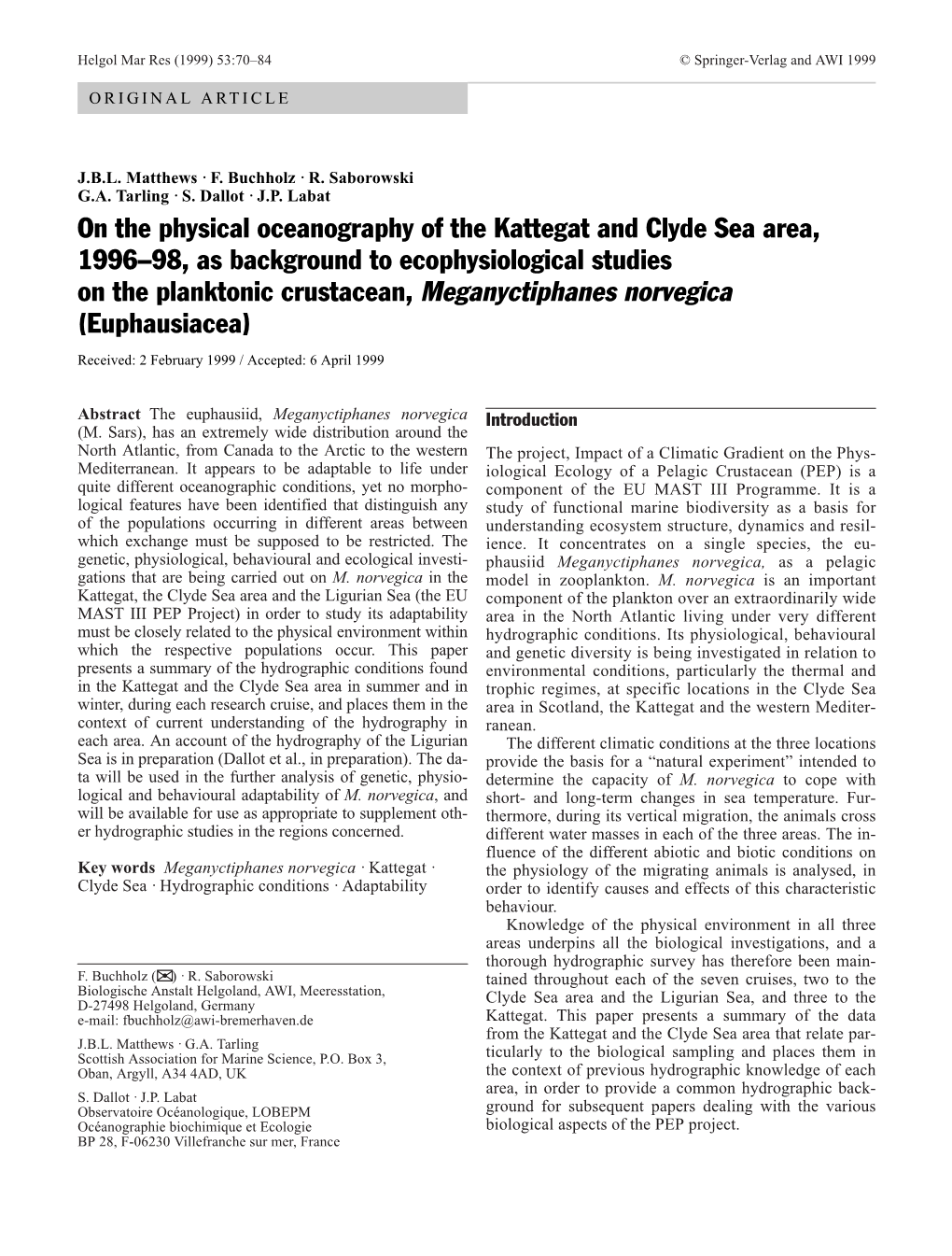 On the Physical Oceanography of the Kattegat and Clyde Sea Area, 1996