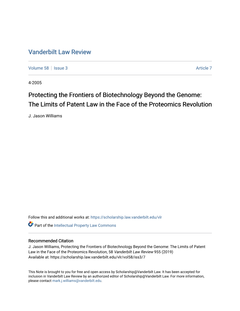 The Limits of Patent Law in the Face of the Proteomics Revolution