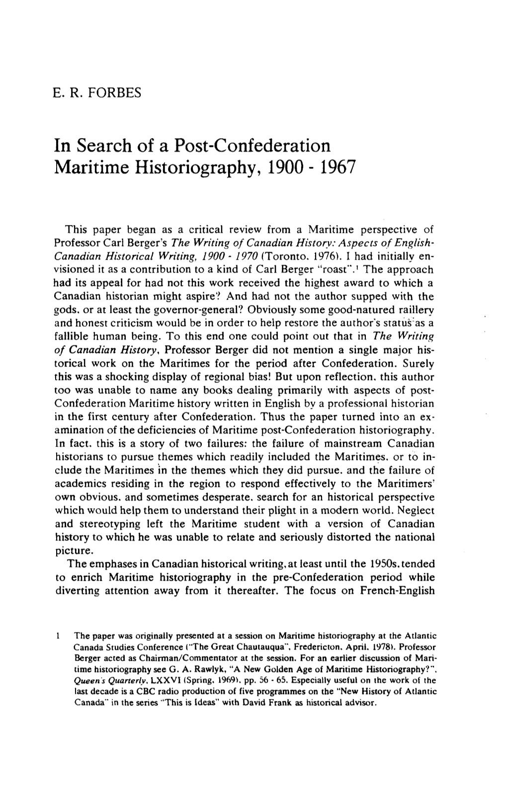 In Search of a Post-Confederation Maritime Historiography, 1900 - 1967