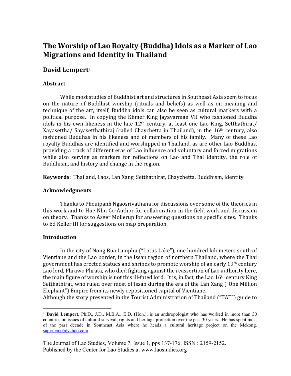 Buddha) Idols As a Marker of Lao Migrations and Identity in Thailand