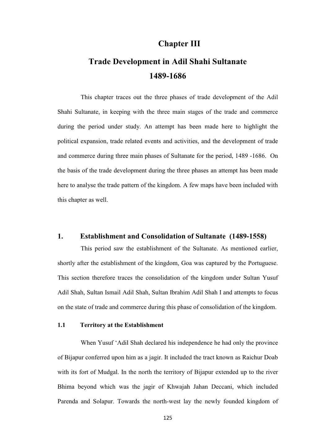 Chapter III Trade Development in Adil Shahi Sultanate 1489-1686