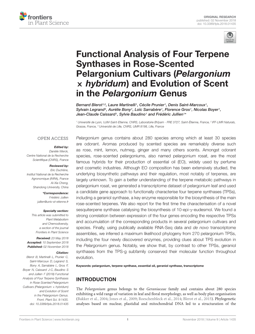 Pelargonium × Hybridum) and Evolution of Scent in the Pelargonium Genus