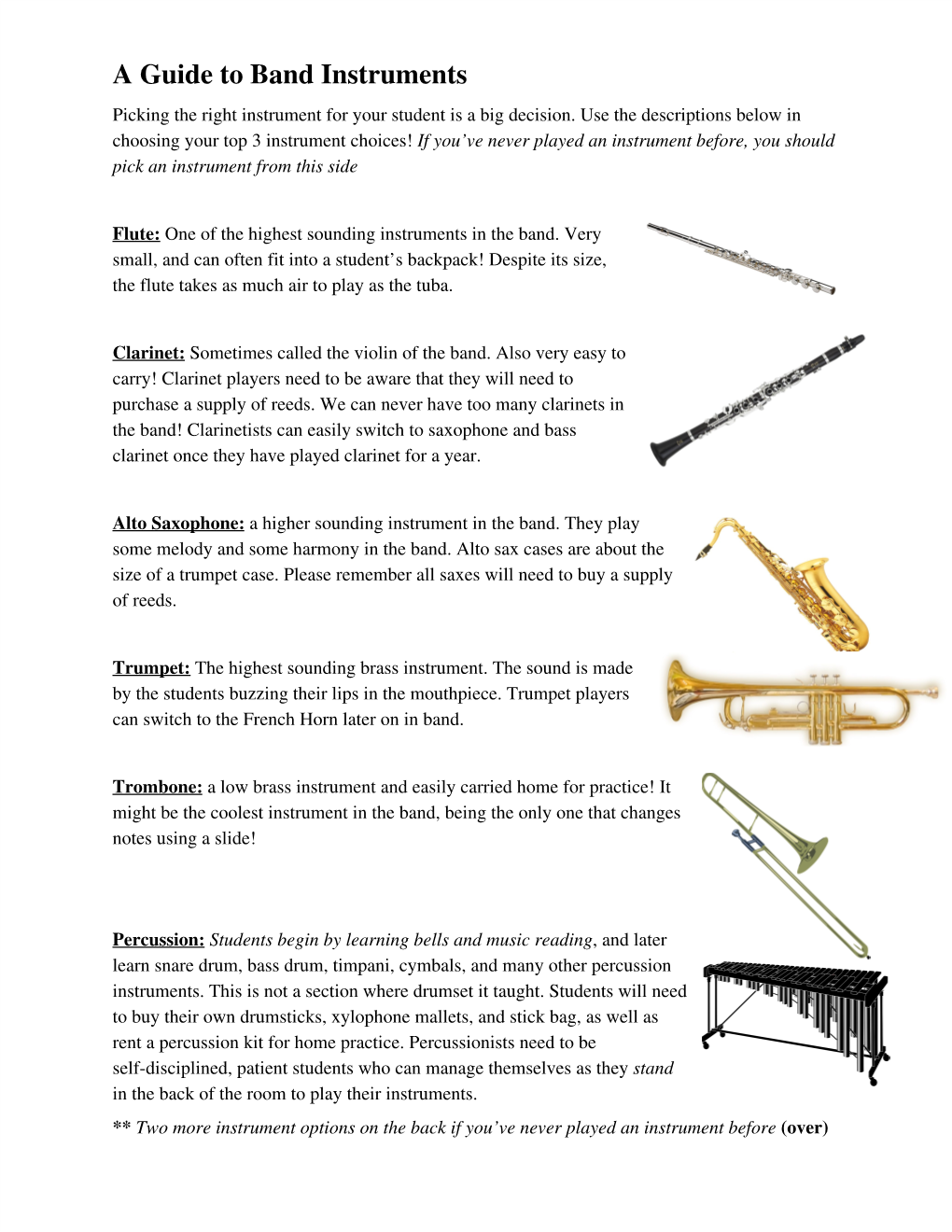 A Guide to Band Instruments Picking the Right Instrument for Your Student Is a Big Decision