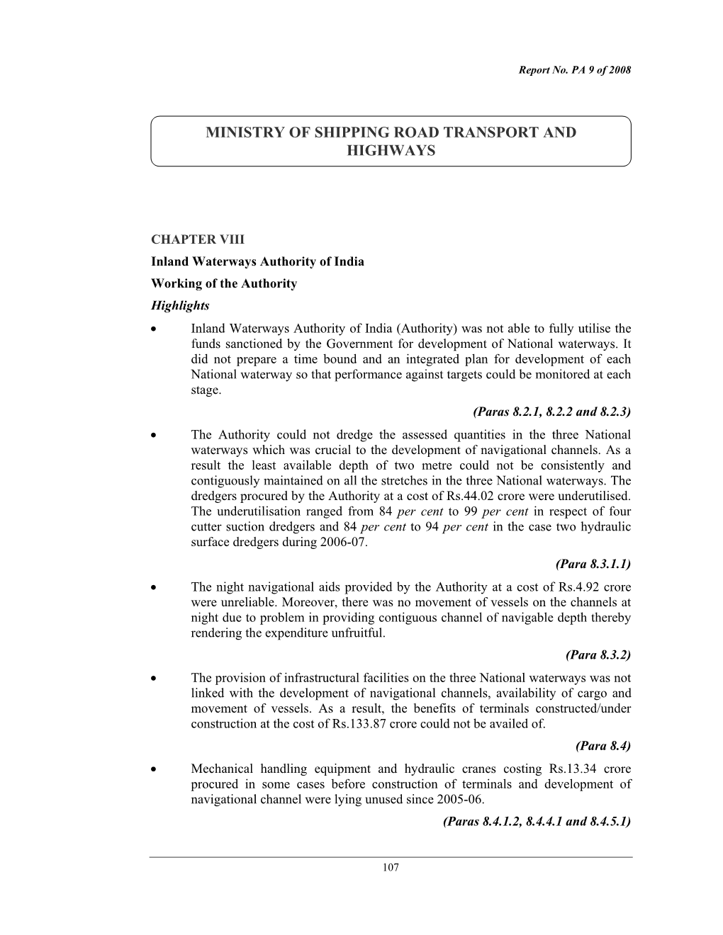 Ministry of Shipping Road Transport and Highways