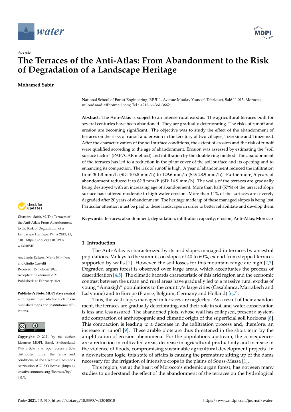 The Terraces of the Anti-Atlas: from Abandonment to the Risk of Degradation of a Landscape Heritage