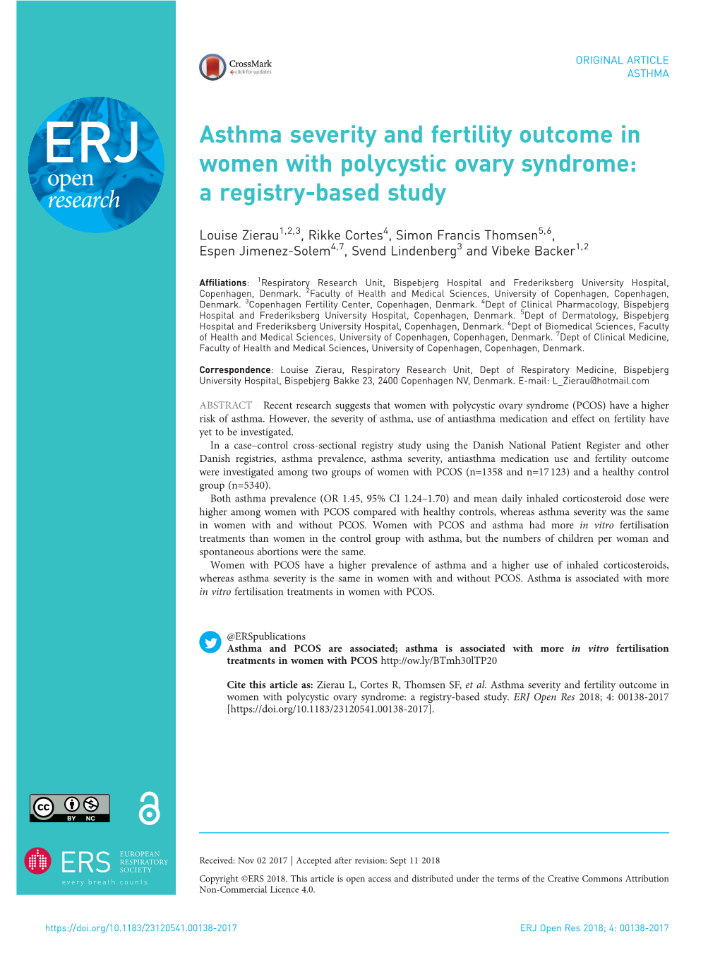 Asthma Severity and Fertility Outcome in Women with Polycystic Ovary Syndrome: a Registry-Based Study