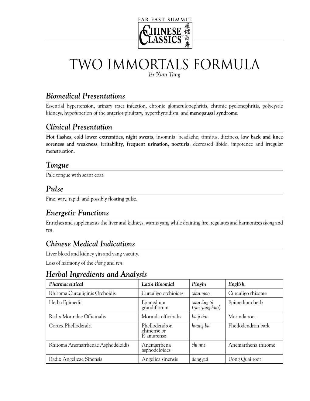 Two Immortals Formula Er Xian Tang